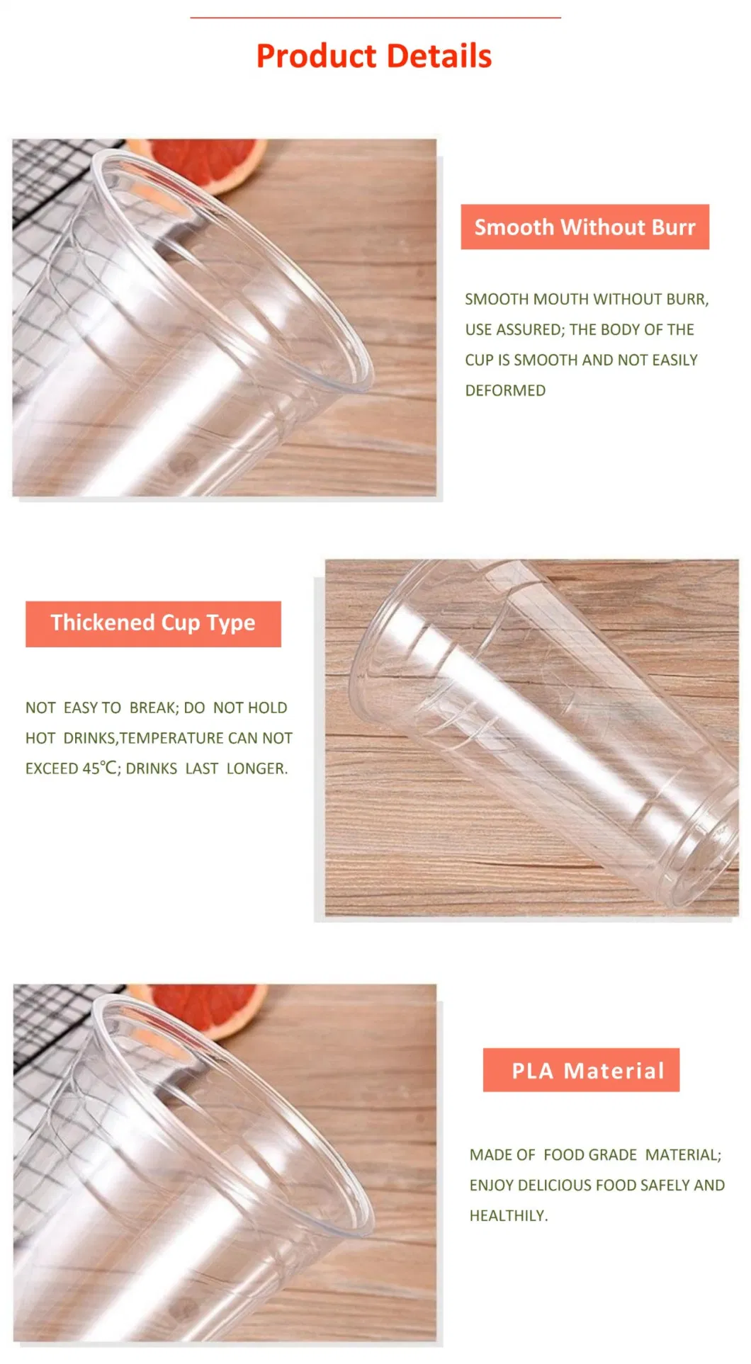 Biodegradable Disposable Transparent PLA 500/700 Ml Takeaway Beverage Milk Tea Juice Cup