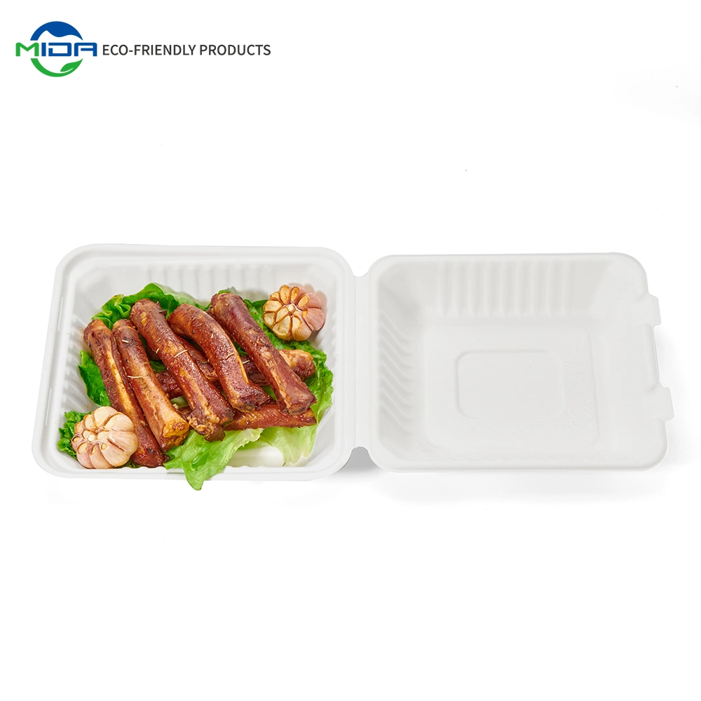 Biodegradable Clamshell Box Packaging Disposable Microwave Sugarcane Bagasse Food Container