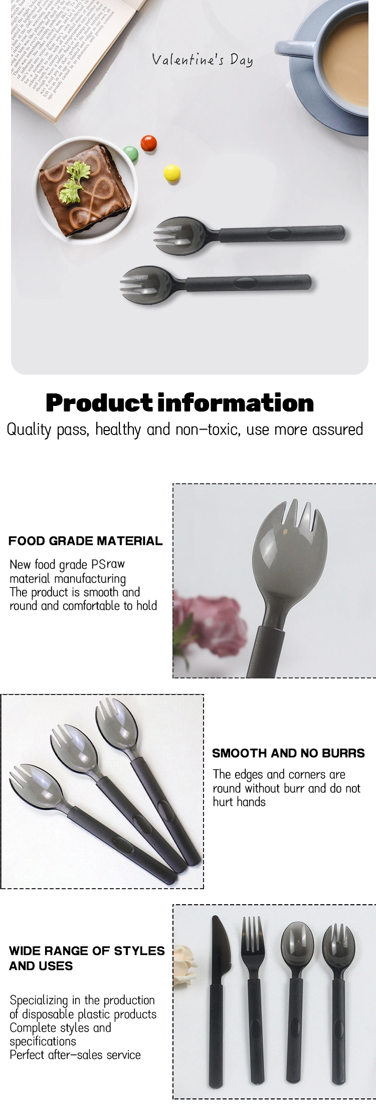 Disposable Plastic Cutlery 171mm Length PS Plastic Spork Customizable for Spork